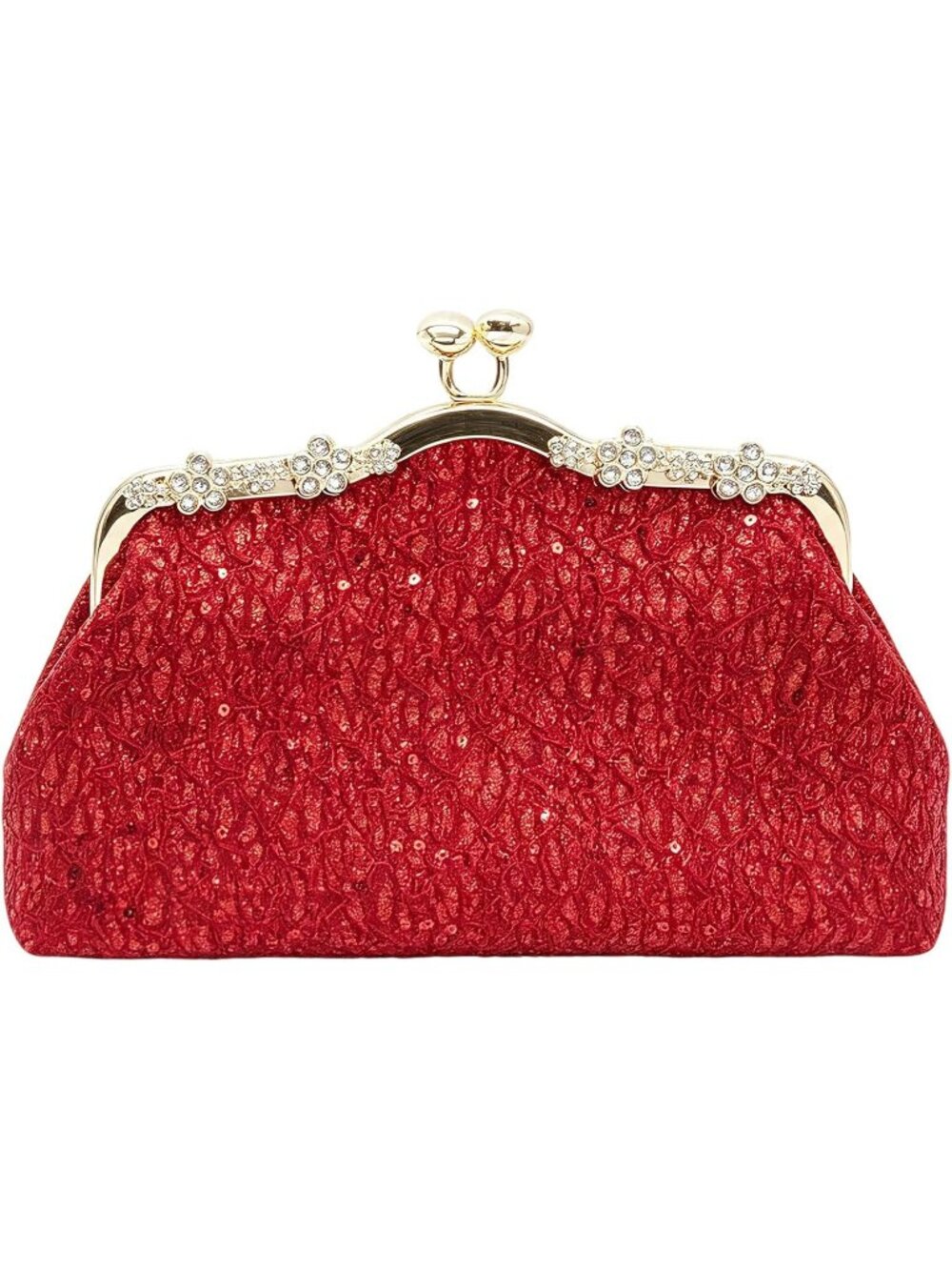 Women's Red Glitter Sequin Clutch Purse For Lace Evening Bag Wedding Party